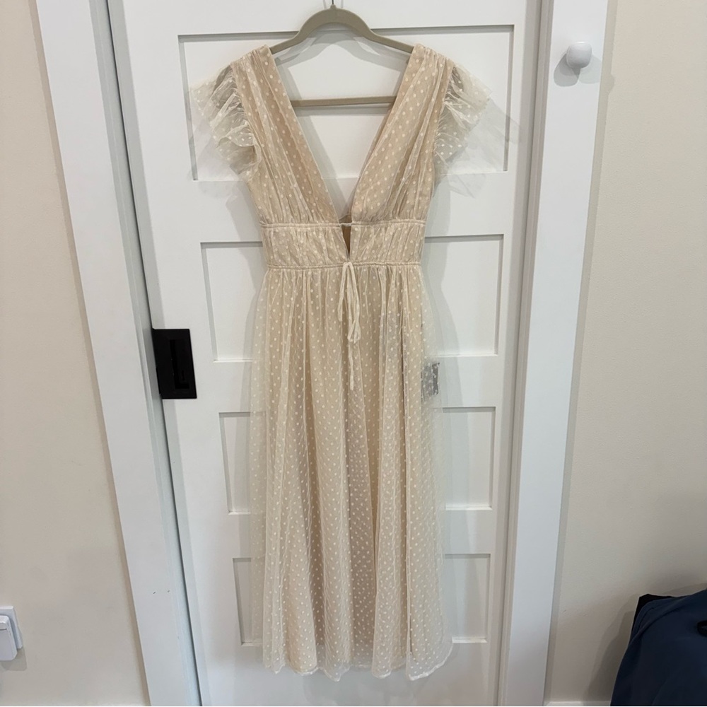 Lulu's Cream Swiss Dot Midi Dress